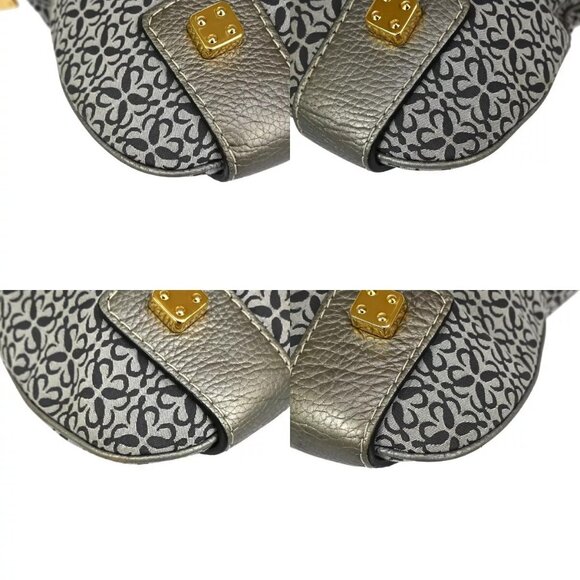 LOEWE Logo New Road Line Crossbody Shoulder Bag Canvas Leather Gray - Picture 8 of 16